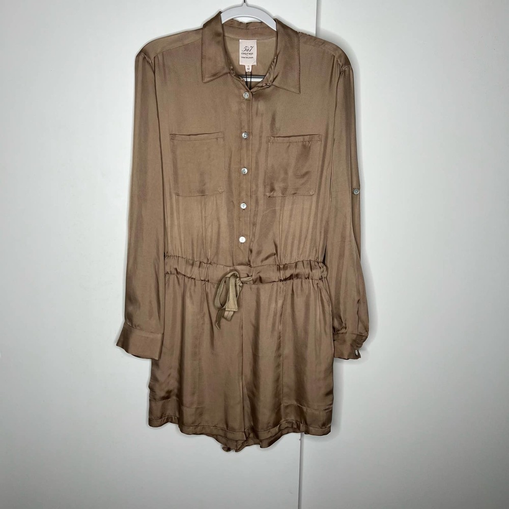 Cinq a Sep Giles Long Sleeve Drawstring Romper Pewter Small